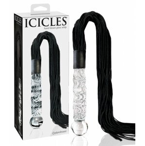 Icicles No. 38 - bőr korbácsos, hullámos üveg dildó (áttetsző-fekete)
