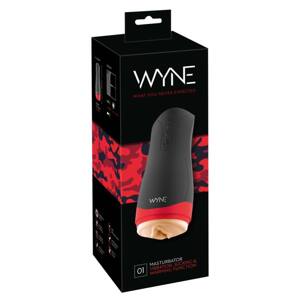 WYNE 01 - akkus, rezgő-szívó, melegítős maszturbátor (fekete)